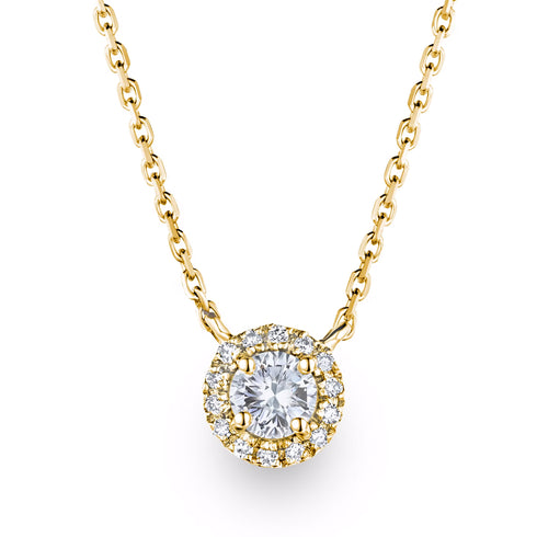 0.40ct Lab Diamond Halo Necklace in 9K Yellow Gold G/Vs